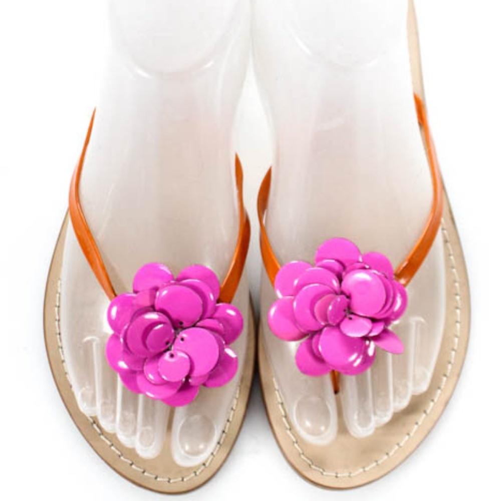 Pink Orange Italy made Leather Flip Flops Sandal 6